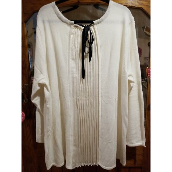 Soft Surroundings 3X Pleated Back Reserva Sweater Ecru Ivory~Black Ribbon ~ New! - Picture 3 of 9